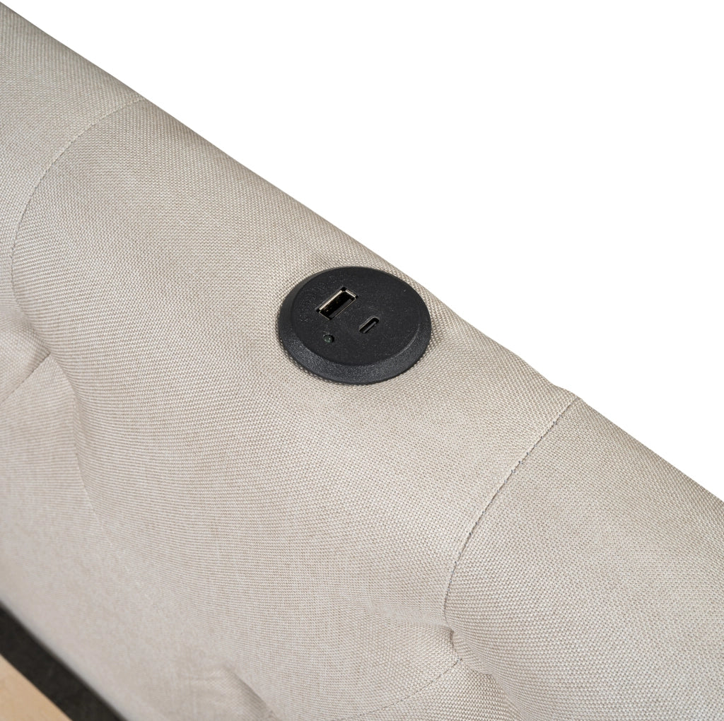 Letto 140x200 cm con LED; USB e Type-C in lino beige