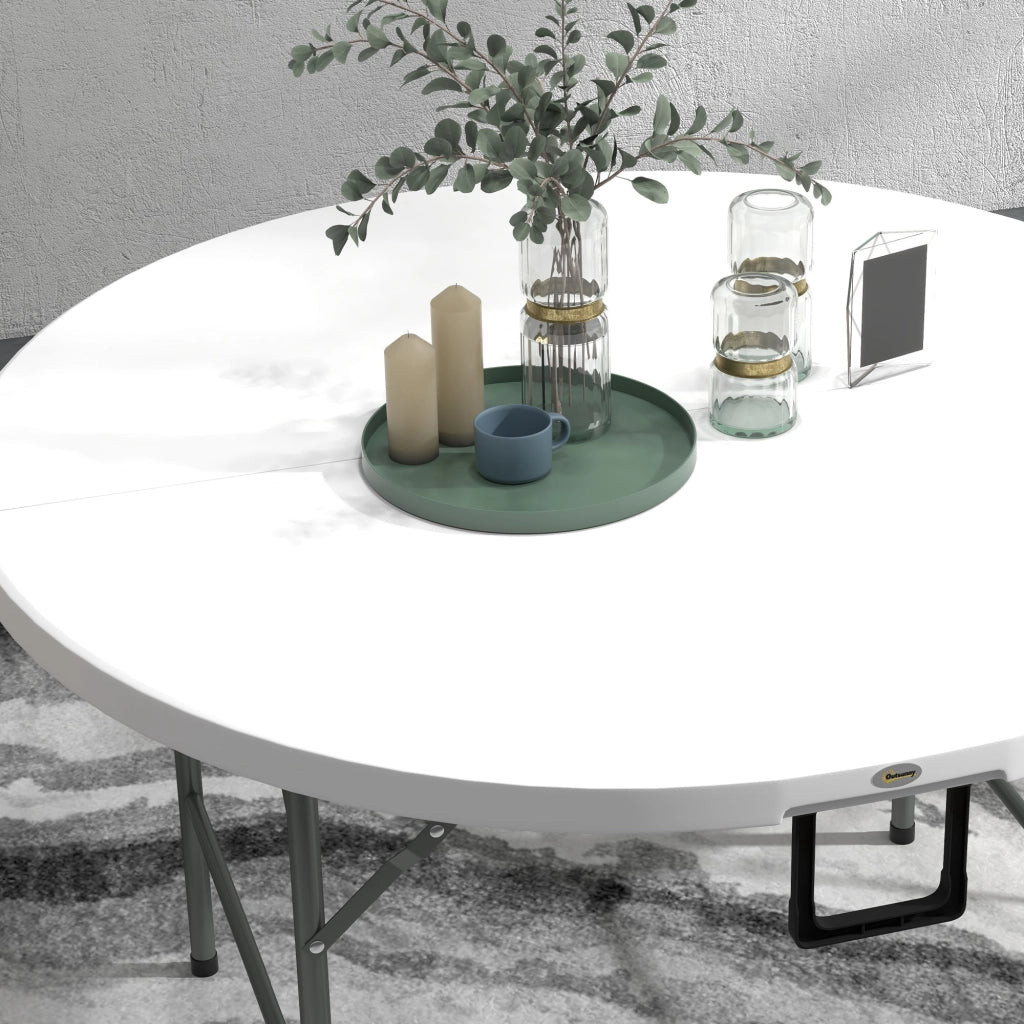 Tavolo Pieghevole per Giardino e Campeggio Ø122x73 cm in Acciaio e HDPE Grigio e Bianco