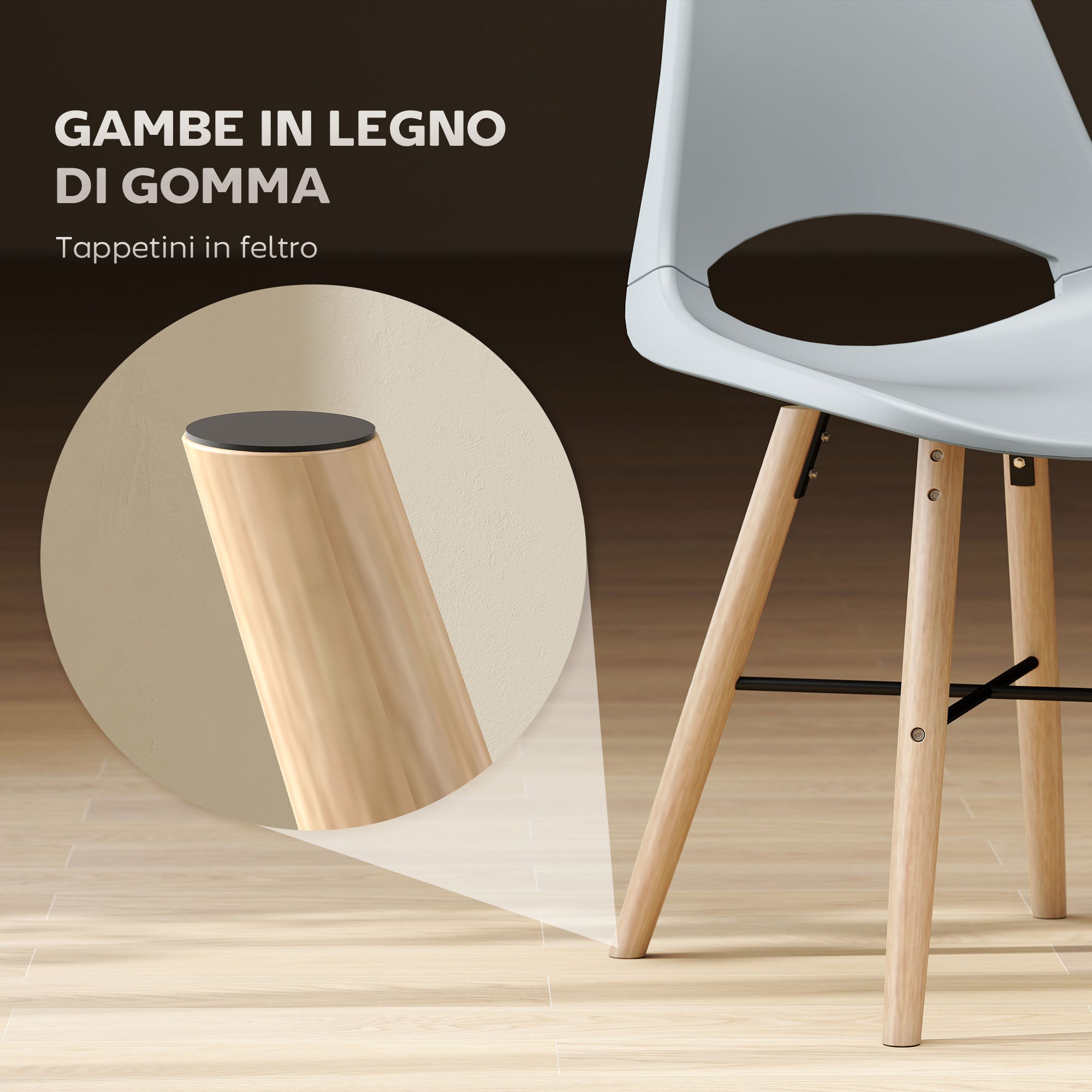 Set 2 Sedie da Pranzo in Stile Nordico con Schienale Curvato in Plastica e Legno Grigio
