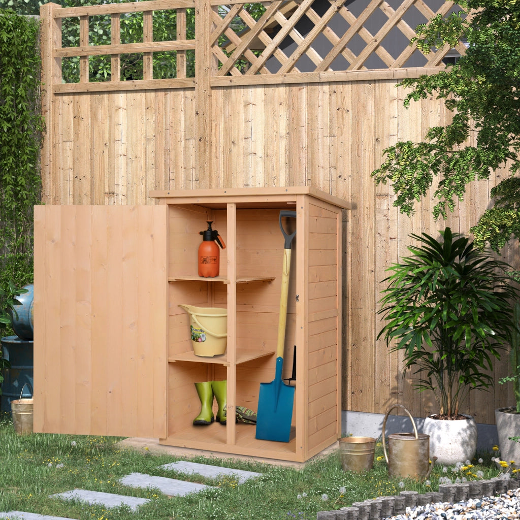 Armadio da giardino compatto con due ripiani e chiusura in legno resistente al clima naturale 75 × 56 × 115 cm