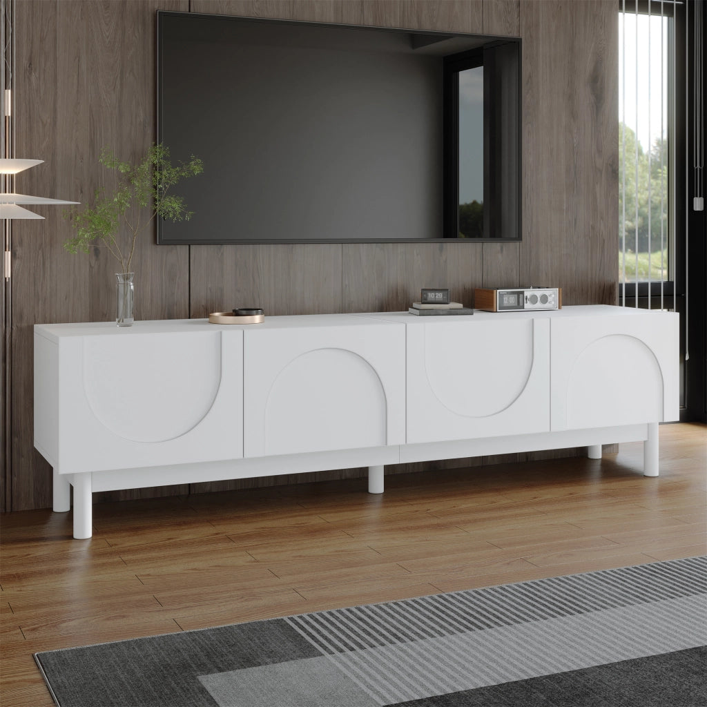 Mobile TV con 4 Ante e Ripiani; senza Maniglie; per Soggiorno; in MDF; 169 × 34 × 45.5 cm; Bianco