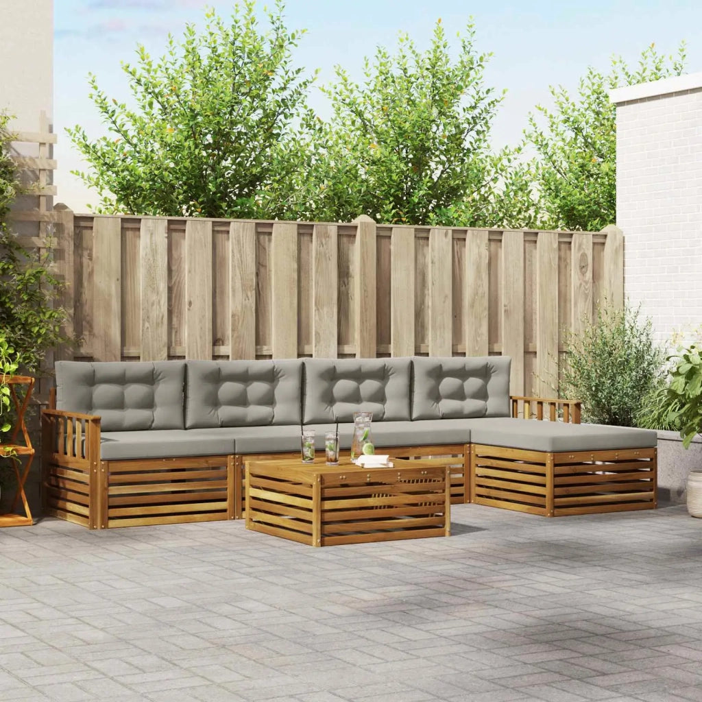 Set di divani da esterno 6 pcs Grigio Naturale e Chiaro