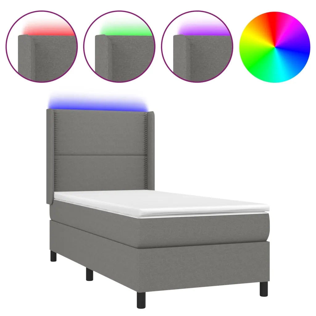 Letto a Molle Materasso e LED Grigio Scuro 90x200 cm in Tessuto cod mxl 62898