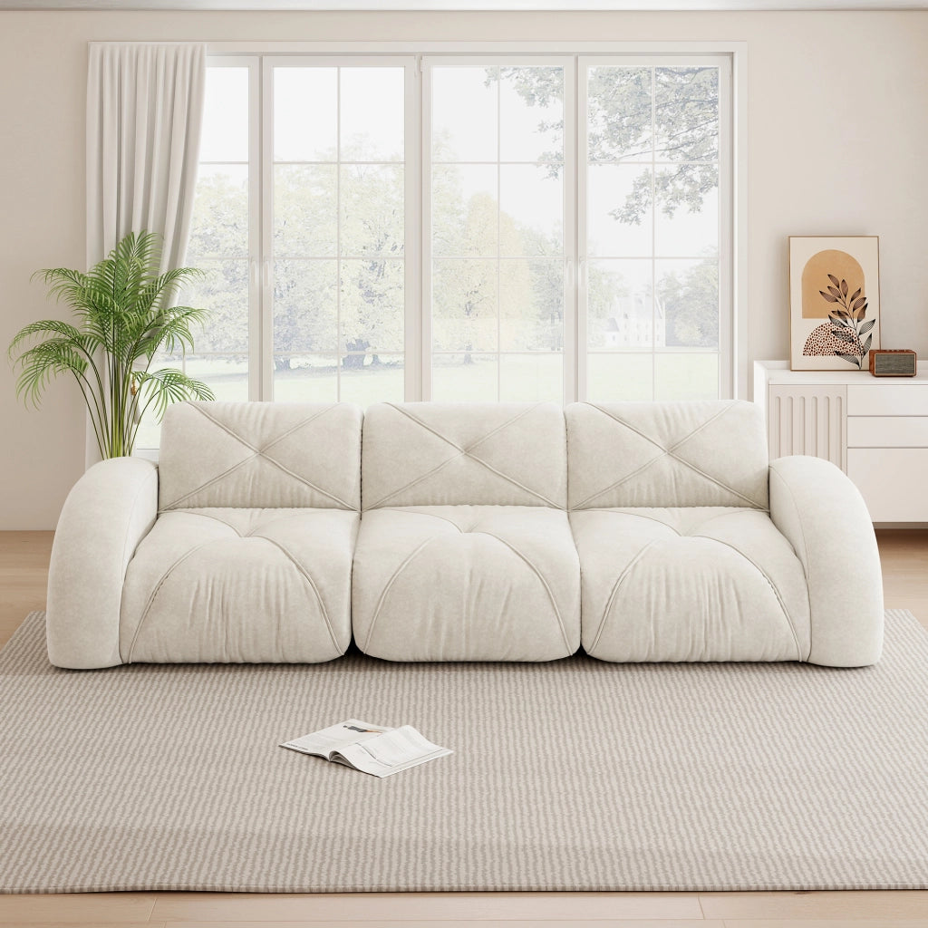 Divano modulare 3 posti senza struttura in ciniglia; comfort morbido; design antiscivolo; beige chiaro