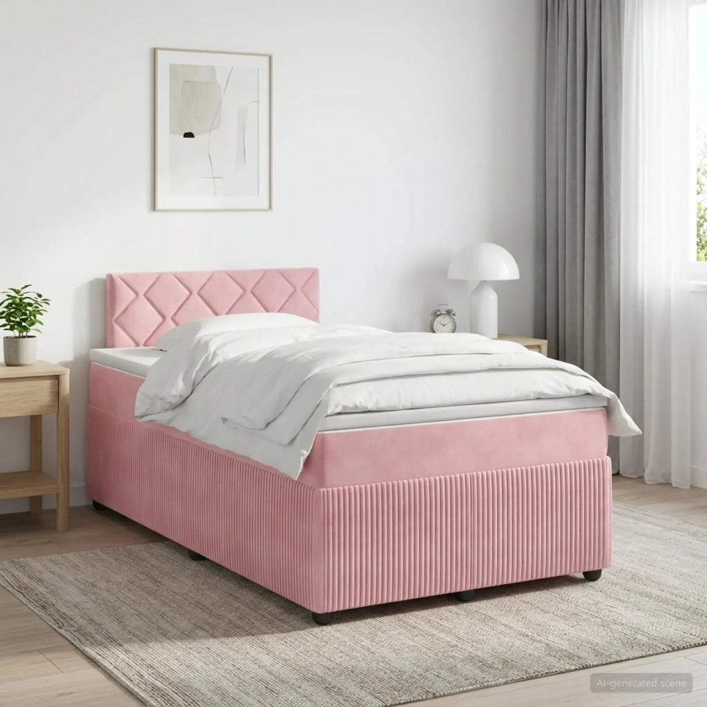Letto box spring con materasso Rosa 120 x 200 cm Velluto 3451666