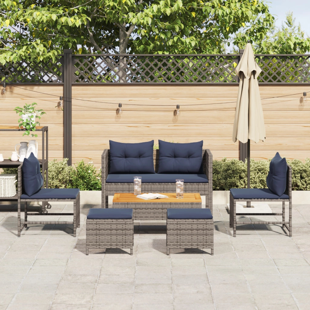 Set Divano da Esterno Grigio e blu navy Rattan con telaio in metallo