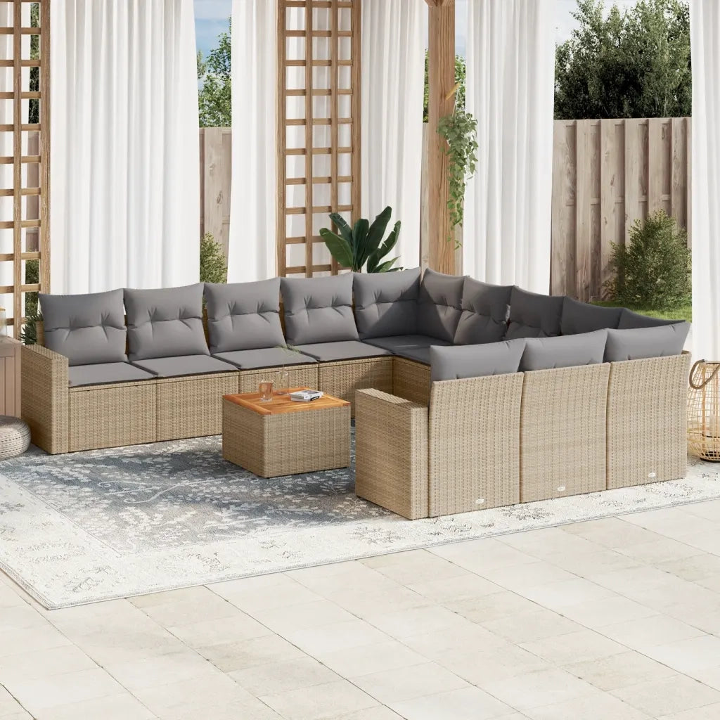 Set Divano da Giardino 12 pz con Cuscini Beige Misto Polyrattan 3256682