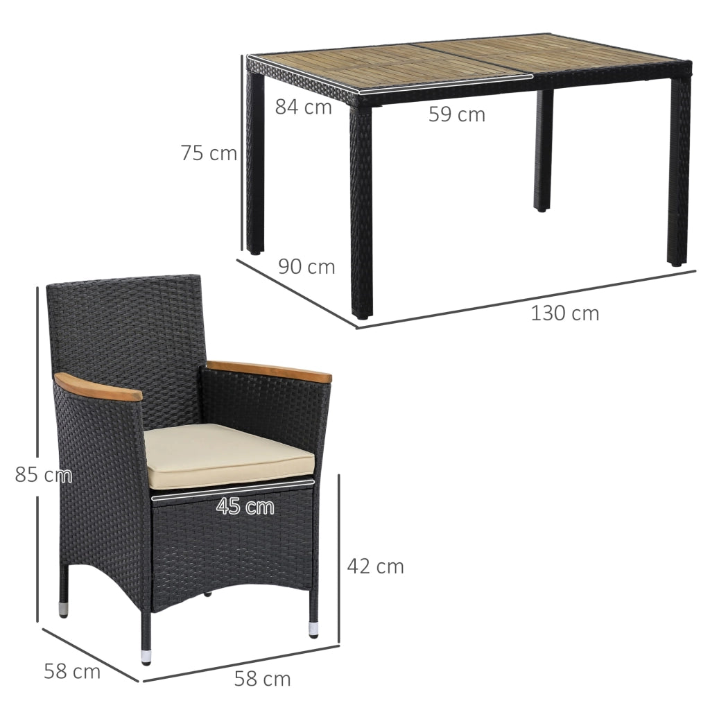 Set Giardino 7 Pezzi in PolyRattan e Legno con Cuscini ¨C Zephmum ¨C Nero