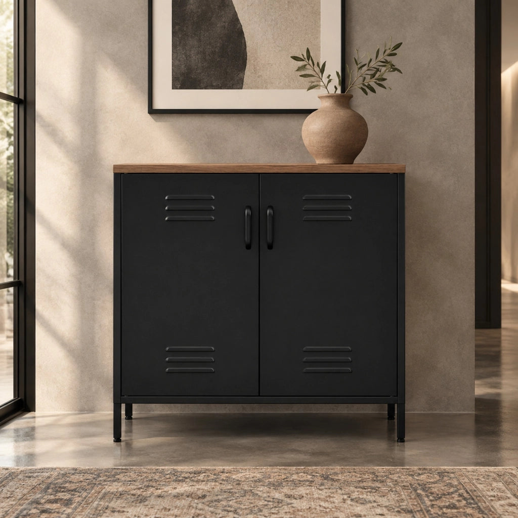 Credenza in metallo nera 80 x 40 x 80 cm con ripiano regolabile