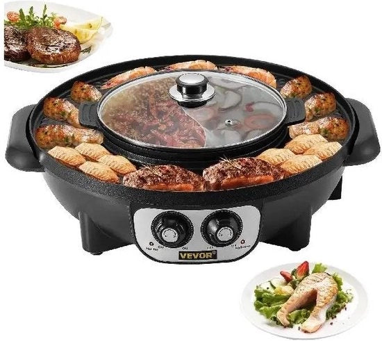Piatto Elettrico Multifunzione - Hapjespan - Piatto Elettrico - Piatto Elettrico Multifunzione - BBQ - Piatto Elettrico per Feste - Nero