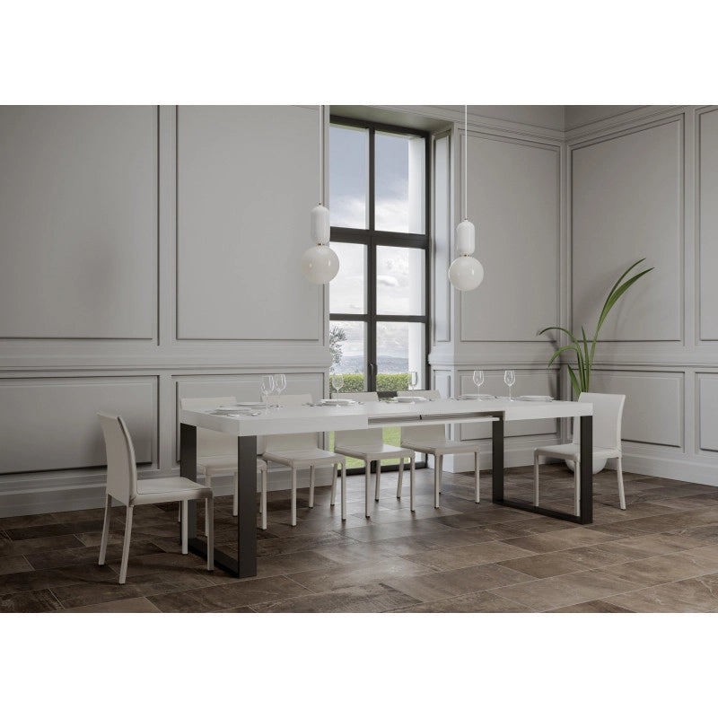 Tavolo allungabile 200/304x90 cm Tecno telaio Antracite - Bianco Frassino