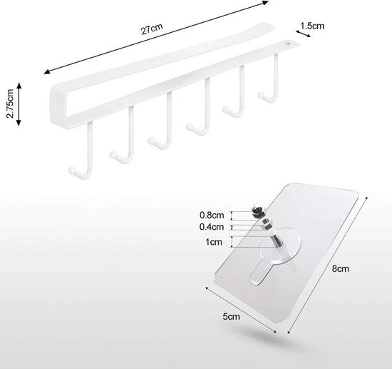 3 st Orecchioni per Tazze Sotto Pannelli Hanger per Tazze e Bicchieri 6 Ganci Organizzatore per Asciugamani e Cestino
