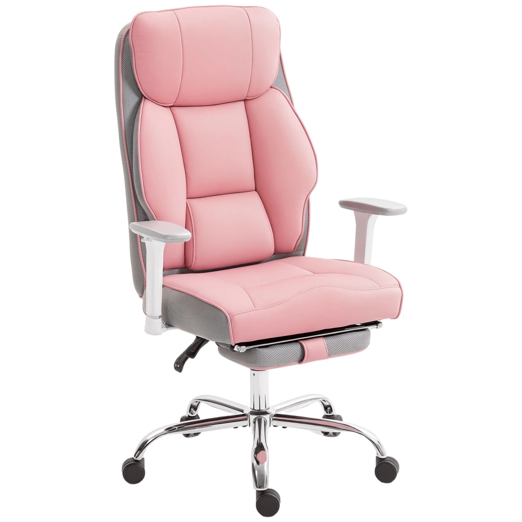 Sedia da Ufficio Ergonomica Rinforzata con Braccioli Regolabili, Poggiapiedi e Poggiatesta, Rosa