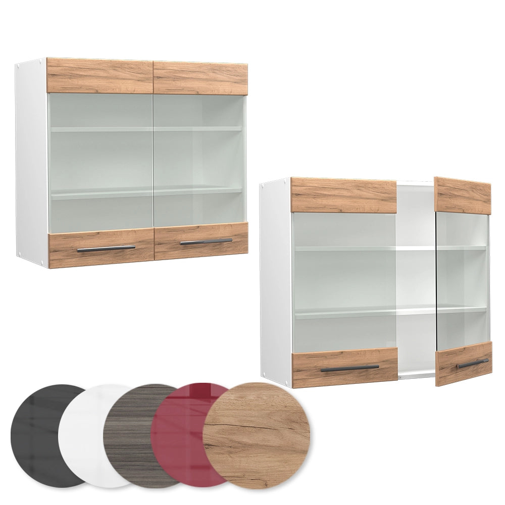 Mobile da cucina in vetro Fame-Line Rovere dorato/Bianco 80 cm Vicco