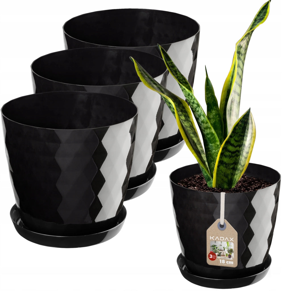 Vaso da fiori KADAX, fioriera, coperchio, 18 cm, supporto per fiori, plastica nera, 3 pezzi.