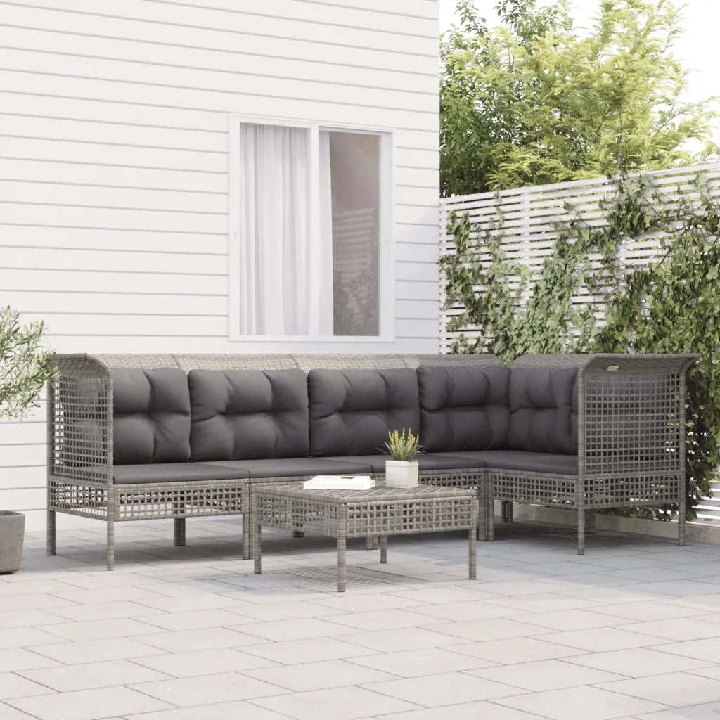 Set Divani da Giardino 6 pz con Cuscini in Polyrattan Grigiocod mxl 80239