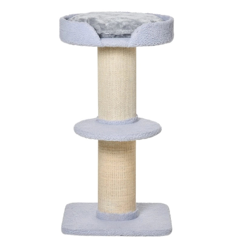 Tiragraffi per gatti azzurro con sisal e piattaforme 45x45x91 cm