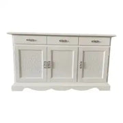 Credenza madia Alberta in legno 3 ante con rilievo bianco opaco zocolo sagomato