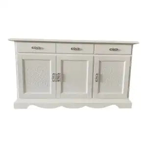 Credenza madia Alberta in legno 3 ante con rilievo bianco opaco zocolo sagomato