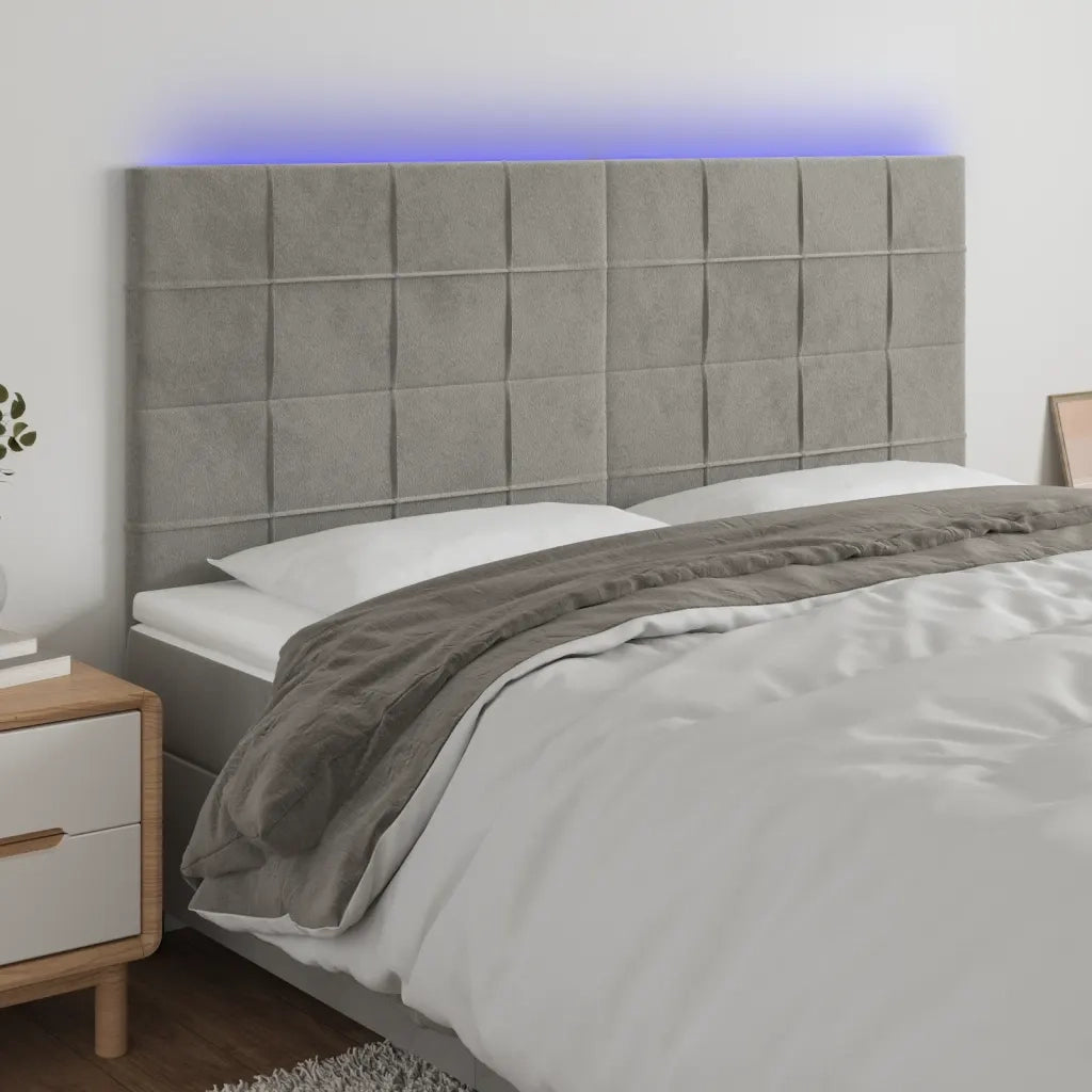 Testiera a LED-Testata con LED Grigio Chiaro 160x5x118/128 cm in Velluto 421433