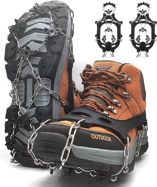 Cinghie per scarpe da trekking, 18 denti, silicagel, acciaio inox, punte per scarpe, catene per scarpe da neve, catene da neve slip-on Pro per ghiaccio e inverno, outdoor, sport, arrampicata