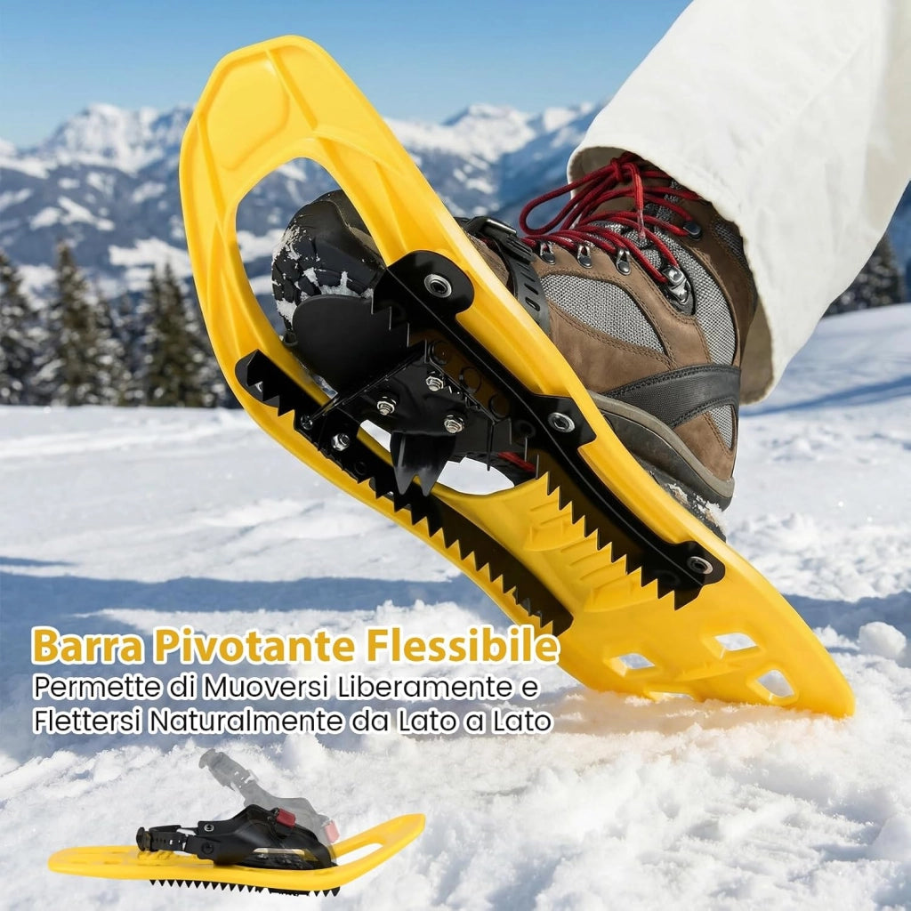 Racchette da Neve per Bambini 28-37, Bastoncini da Trekking Telescopici 51,5-100 cm con Punte in Tungsteno, Dischi Neve e Dischi Fango, Ciaspole da Neve con Legatura a Cricchetto e Borsa