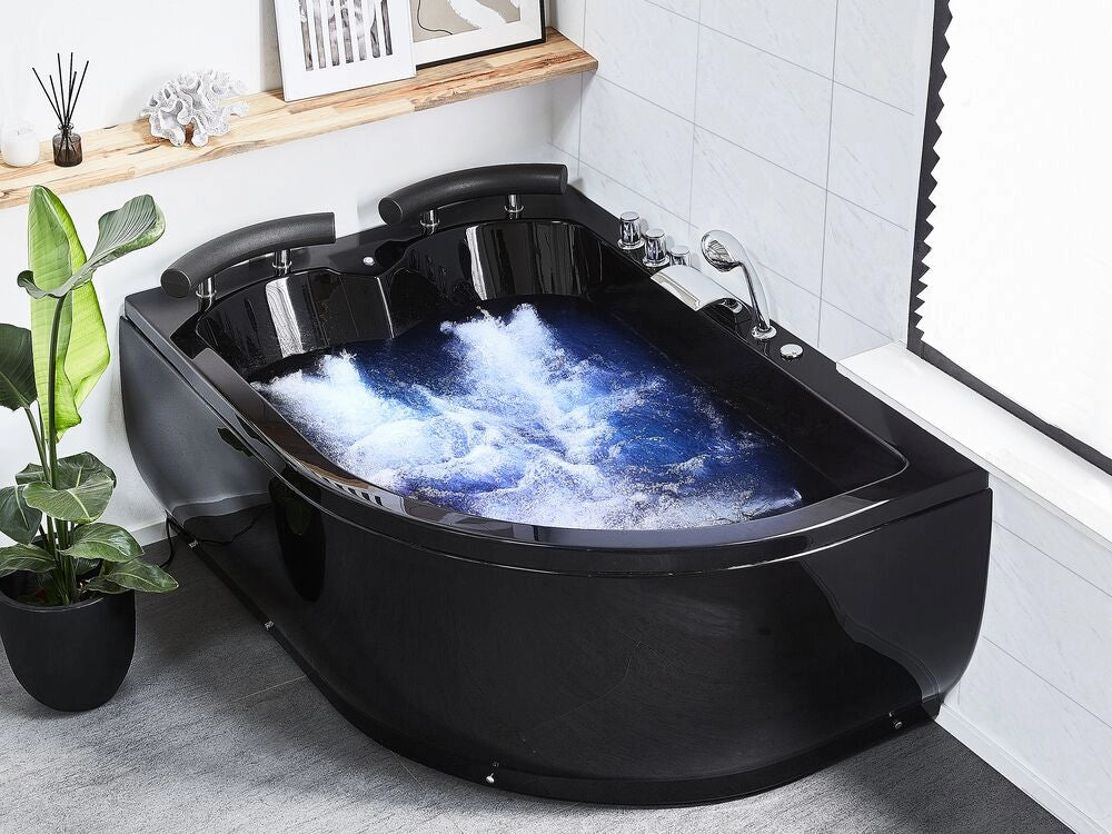 Vasca Idromassaggio Nero Sanitario Acrilico Illuminato a LED Curvo versione destra Doppio 158 x 113 cm
