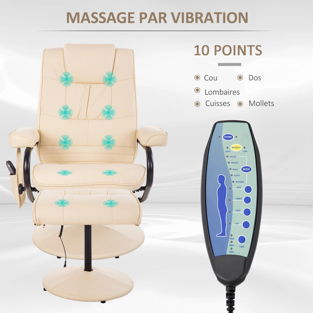 Poltrona Massaggiante Elettrica Reclinabile Girevole con Poggiapiedi ¨C Zephmum ¨C Beige Tessuto