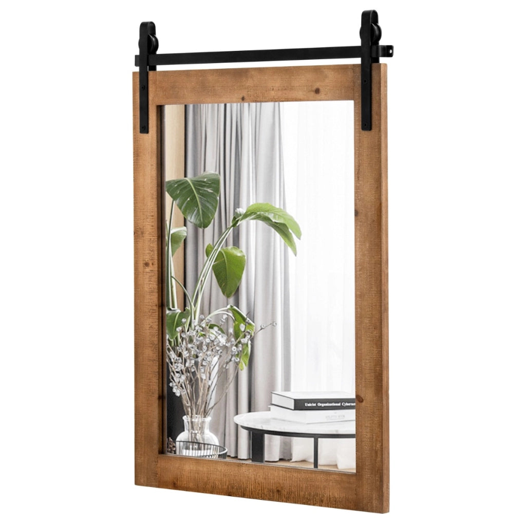 Specchio a parete farmhouse 76,5x56cm-Specchio a muro rettangolare con cornice in legno staffa in metallo Marrone