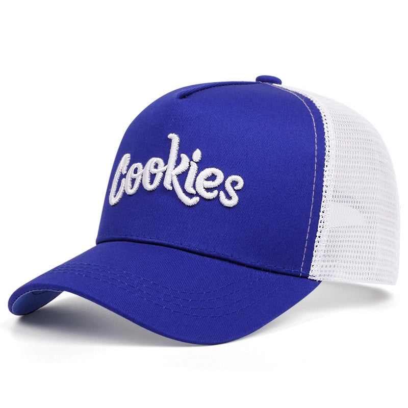 Cappellino da baseball ricamato Cookies, blu e bianco