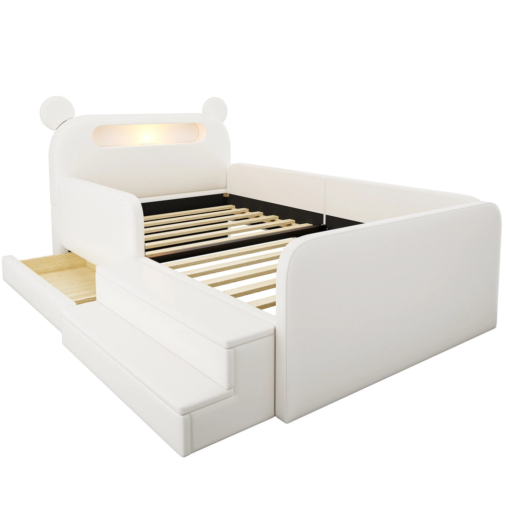 letto imbottito pelle sintetica bianco 90 x 200 cm