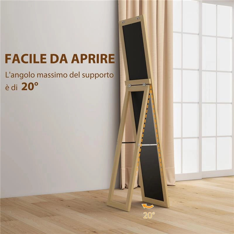 SPECCHIO VERTICALE DA PARETE O DA TERRA CON CORNICE IN MDF, 37X40X155 CM, QUERCIA E TRASPARENTE