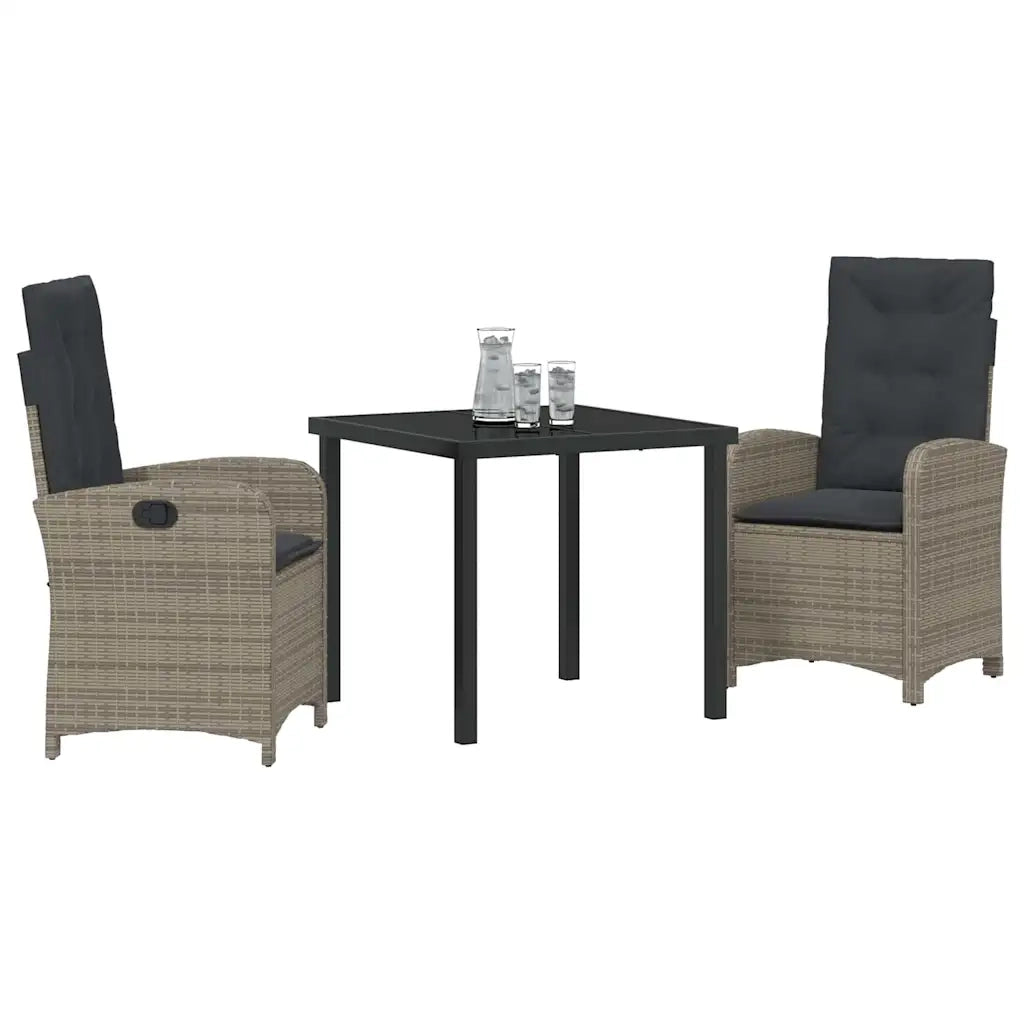 Set da Pranzo per Giardino con cuscino 3 pcs Grigio polyrattan 3380274
