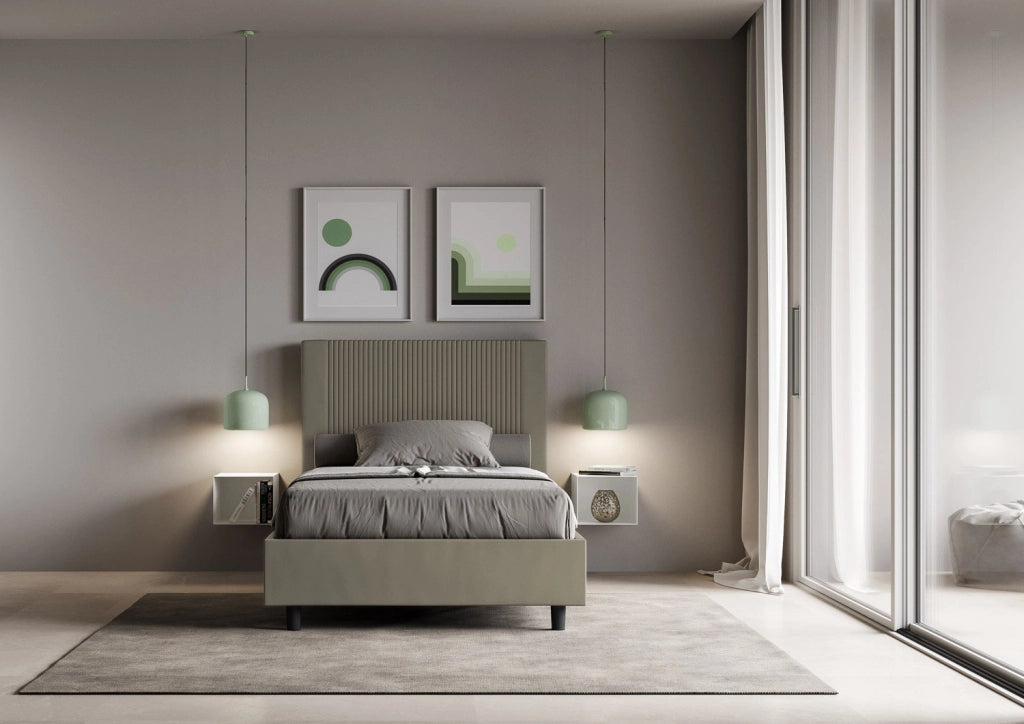 BS COM Letto una piazza e mezza con rete imbottito 130x190 similpelle cappuccino