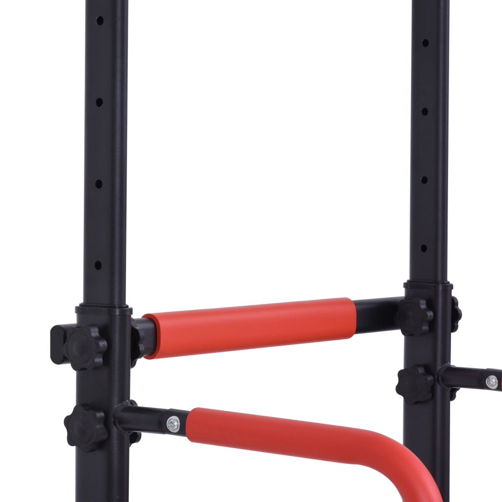 EasyComfort Barra per Trazioni Power Tower Stazione Fitness Multifunzione con Altezza Regolabile 171-219cm Nero Rosso