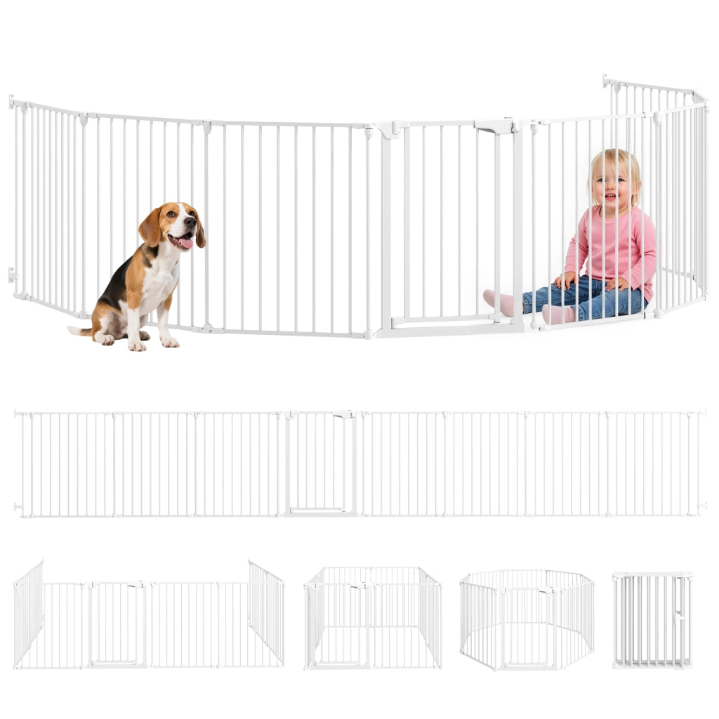 Recinto per Cani a 8 Pannelli Modulabili con Chiusura Automatica. in Acciaio e ABS. 61x3x75 cm. Bianco
