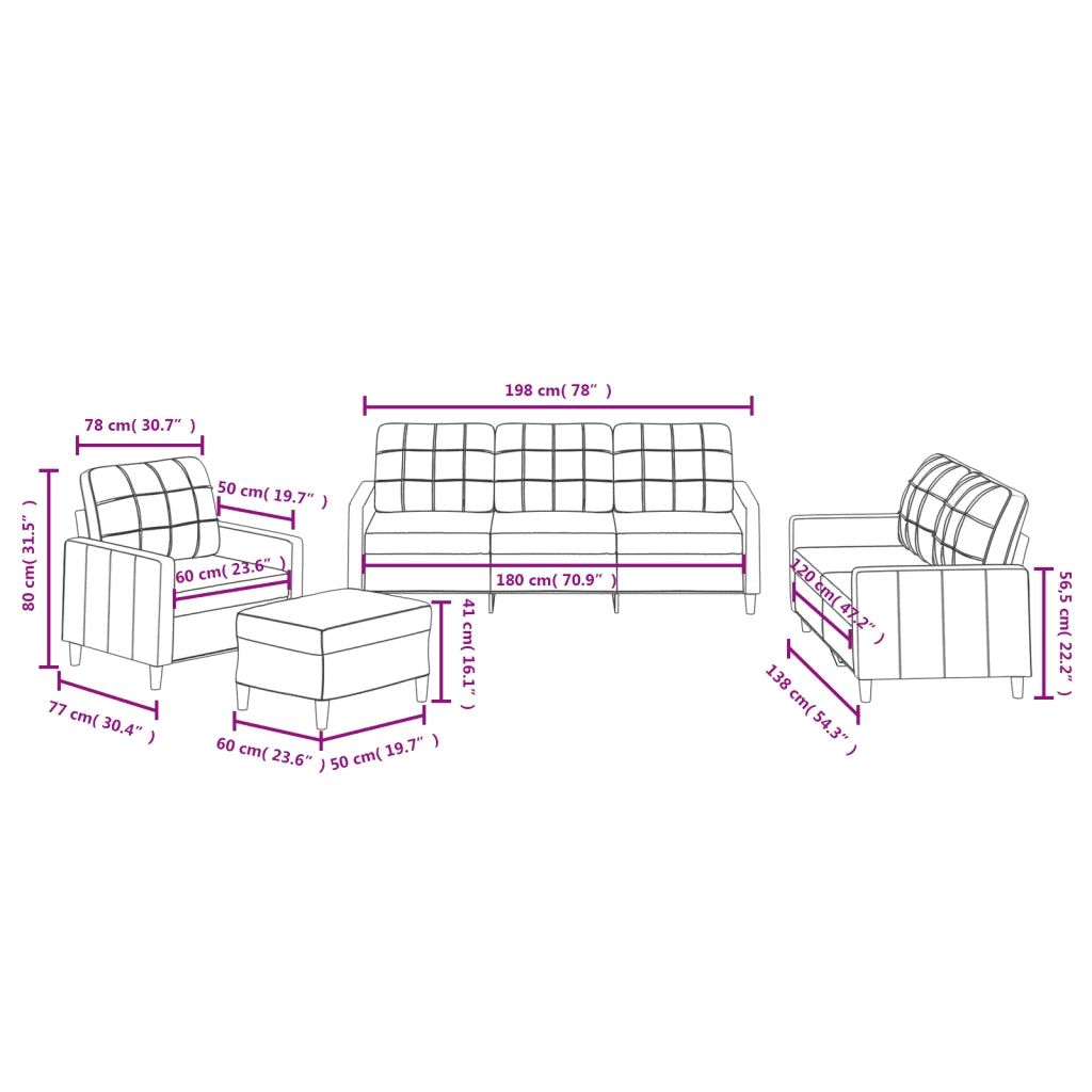 Set di Divani 4 pz con Cuscini Grigio Scuro in Tessuto