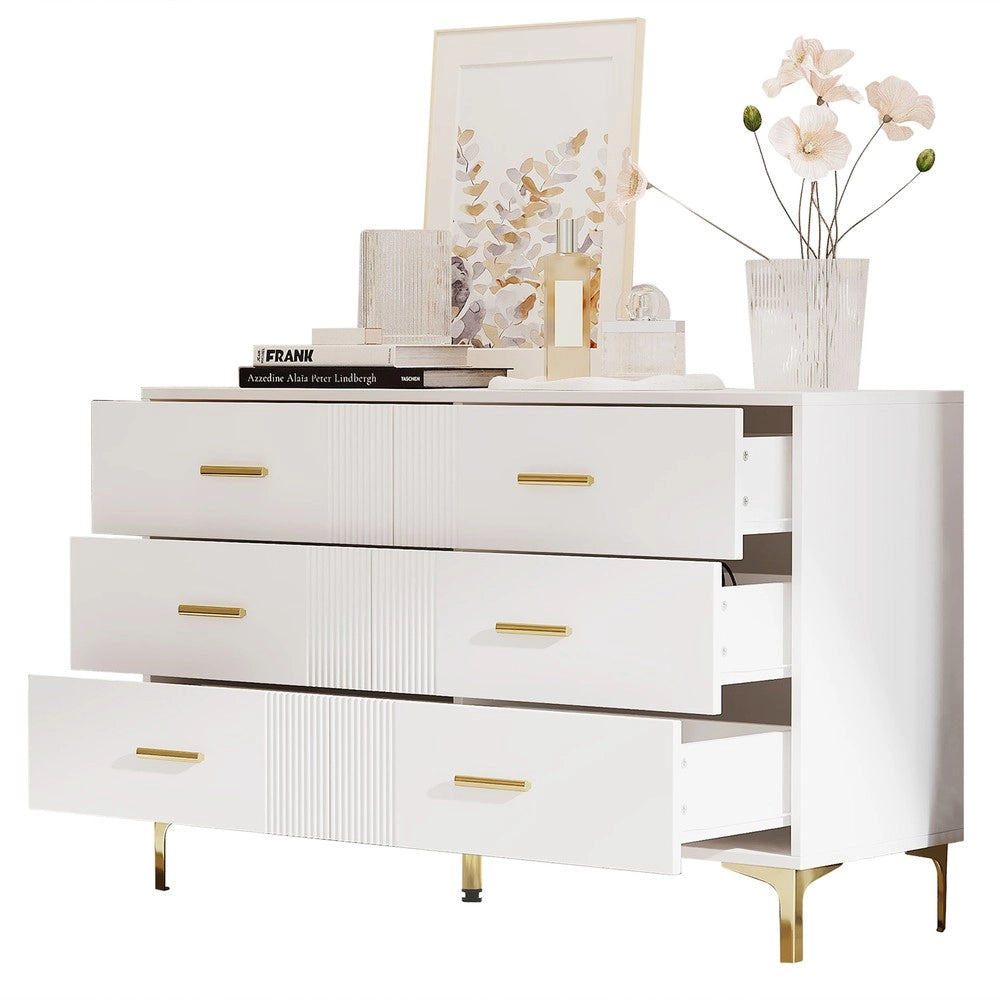 Cassettiera con 6 Cassetti e Ante ¨C MINIMAL ¨C Bianco, Soggiorno e Camera, 120x40x76 cm