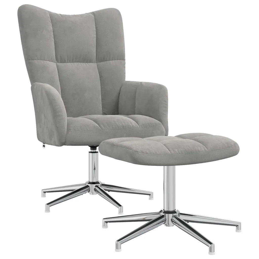 Divano Sedia-Poltrona Relax con Poggiapiedi Grigio Chiaro in Velluto 106126