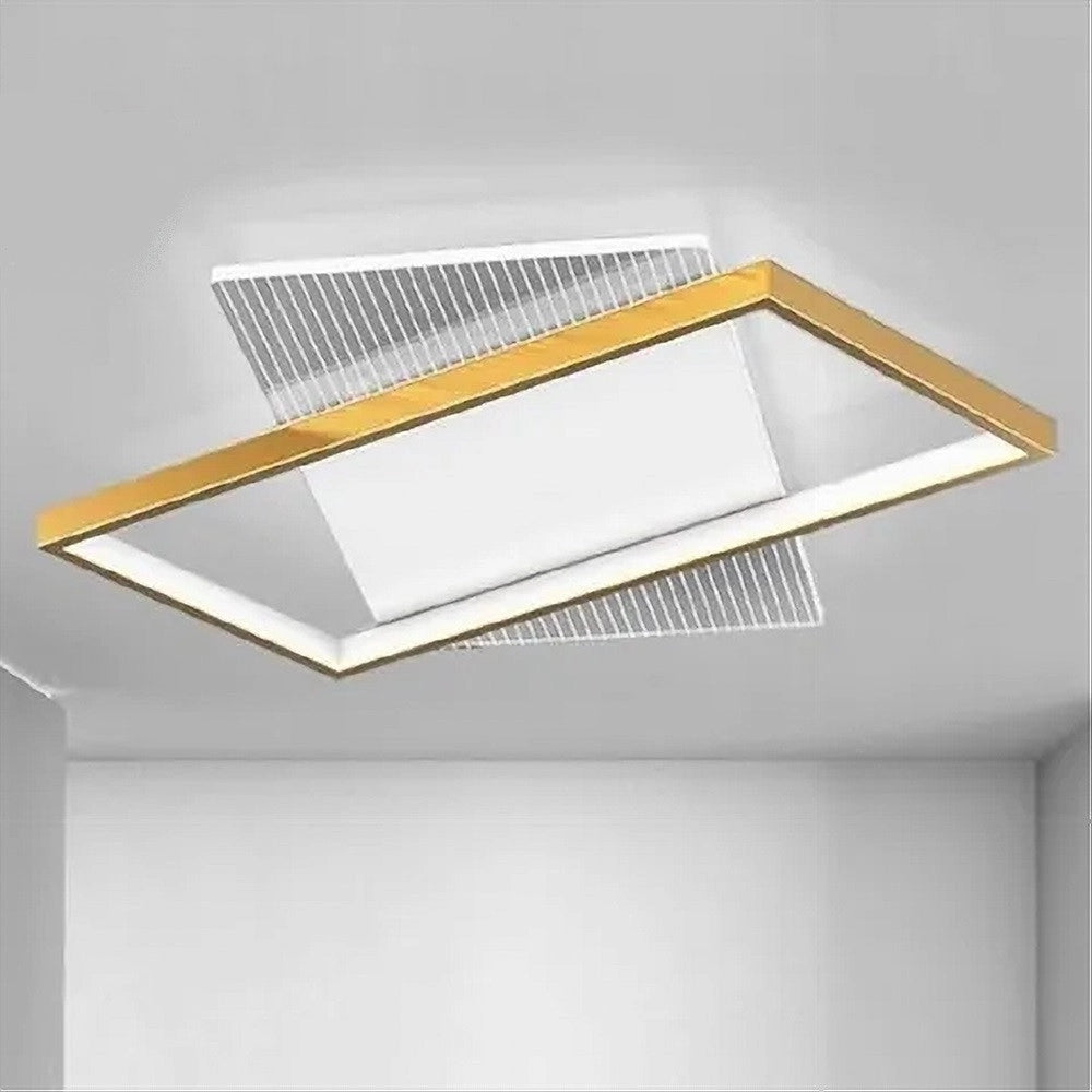 Trade Shop - Plafoniera Led 32 Watt Rettangolare Oro Lampadario Da Soffitto Luce Fredda 71064 -