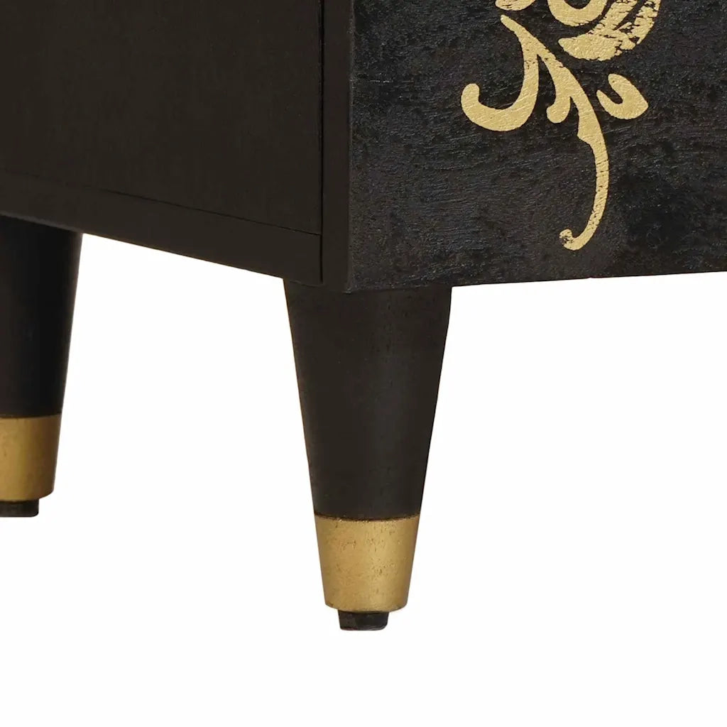 Comodino | Armadio da Notte | Mobiletto da notte con porta Nero 50 x 33 x 60 cm Legno di mango massello