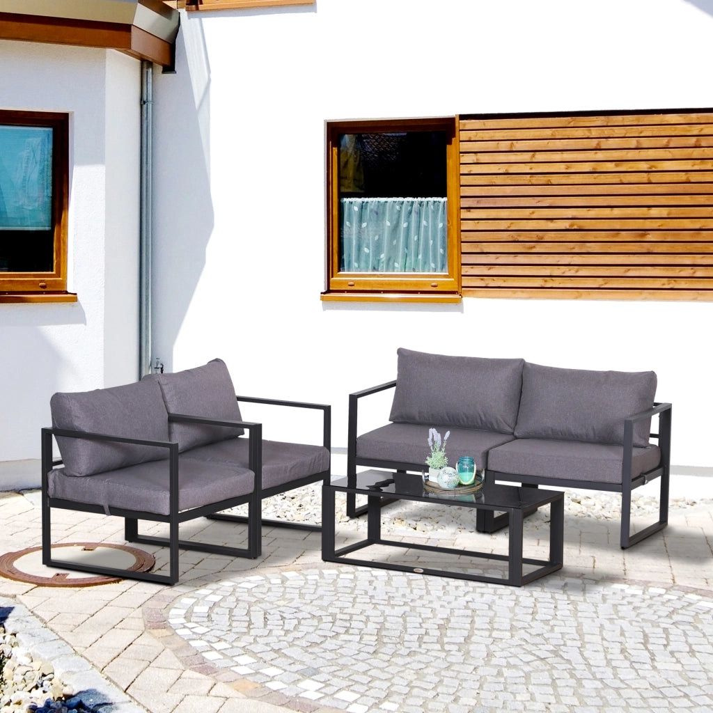 Set Giardino 4 Pezzi con Divano e Tavolo ¨C Zephmum ¨C Grigio, Polyester, 138x69x63 cm