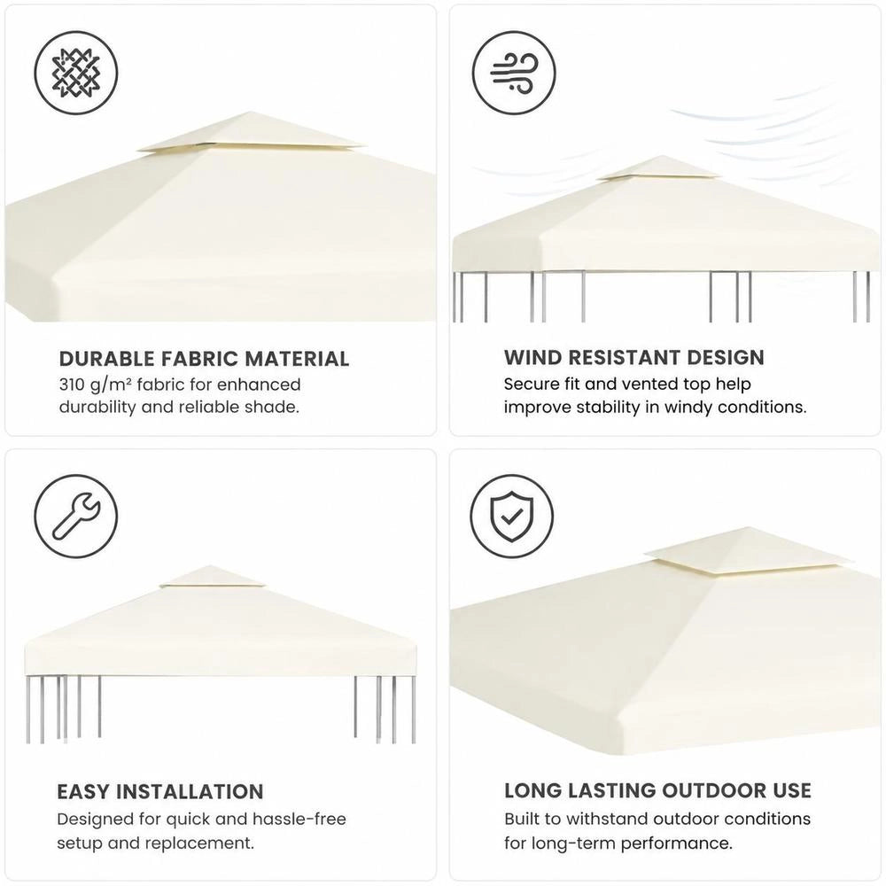 Gazebo Replacement Roof 310 G/square Meter Cream White 3x3 M