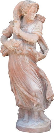Biscottini Statua invecchiata, in terracotta toscana 100% Made in Italy interamente Lavorata a Mano L37xPR40xH142 cm.