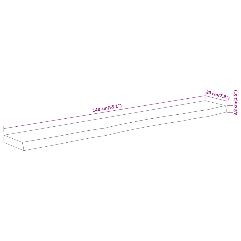 Mensola Muro 140x20x3,8cm Rettangolare Legno Acacia Bordi Vivi 370279