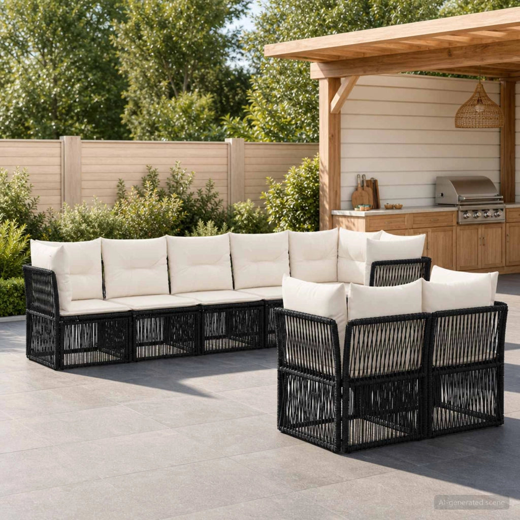 Set Divano da Giardino 8 pz Nero polyrattan 3434284