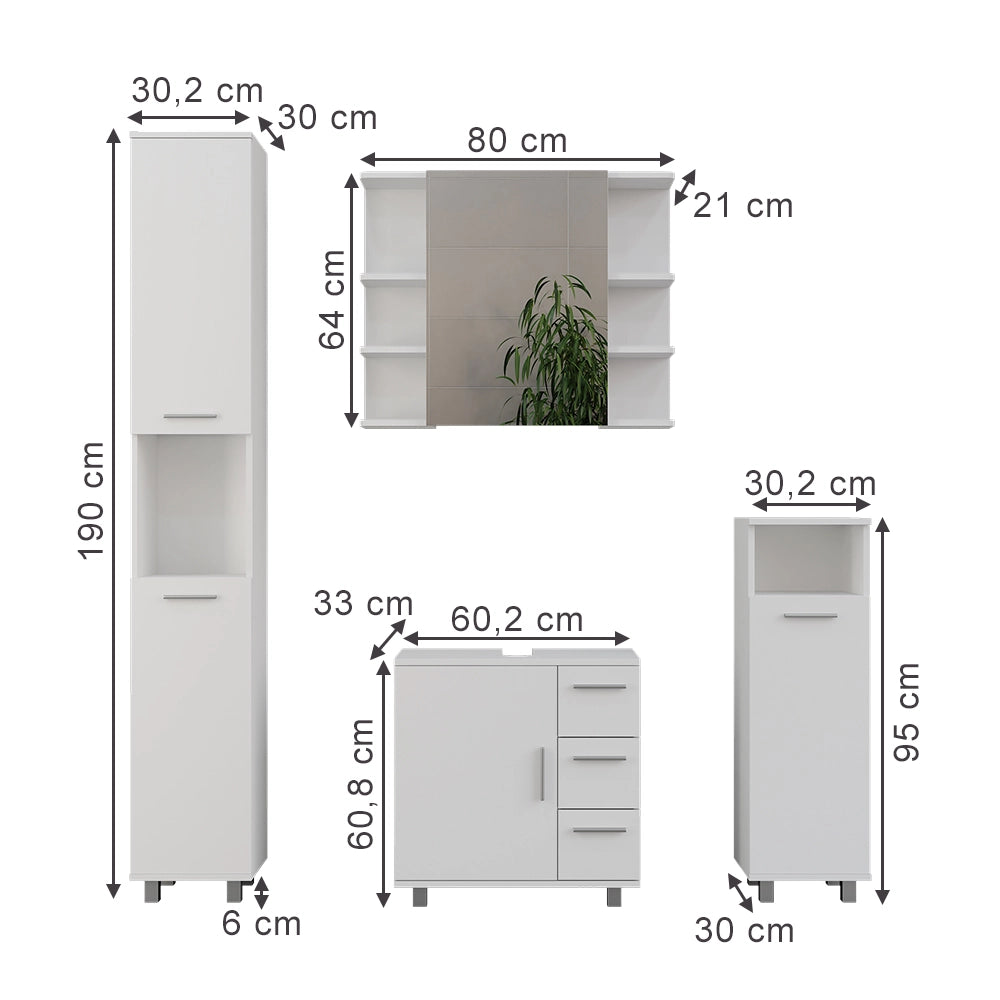 Vicco Set di mobili da bagno Bianco 4 parti