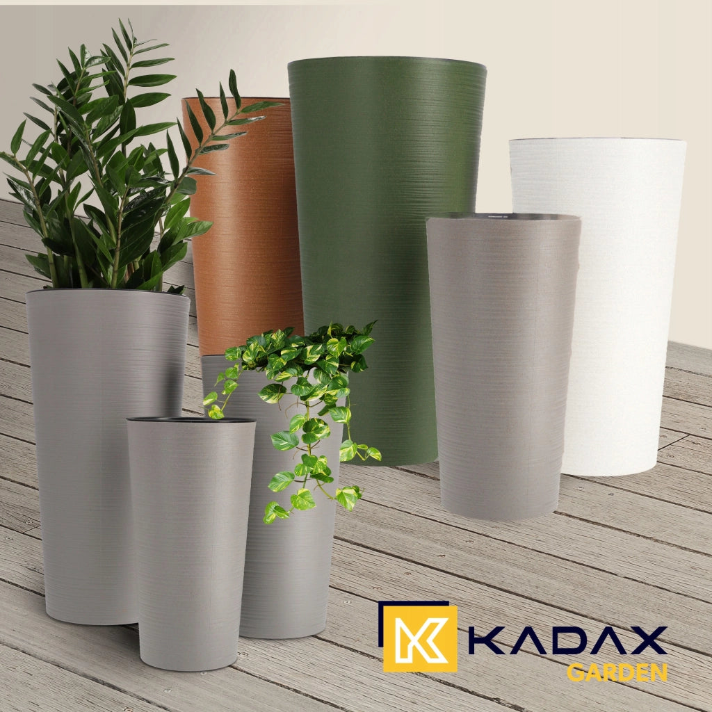 Set di 3 vasi da fiori KADAX, vasi da giardino + inserti, alti, grandi, grigi 37+47+57 cm