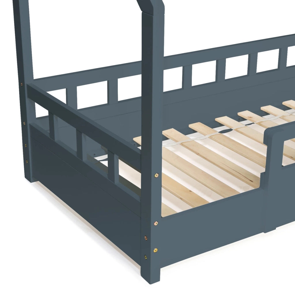 IDMarket - Letto a capanna per bambini 80 x 160 CM NEREE grigio con struttura letta e sponde