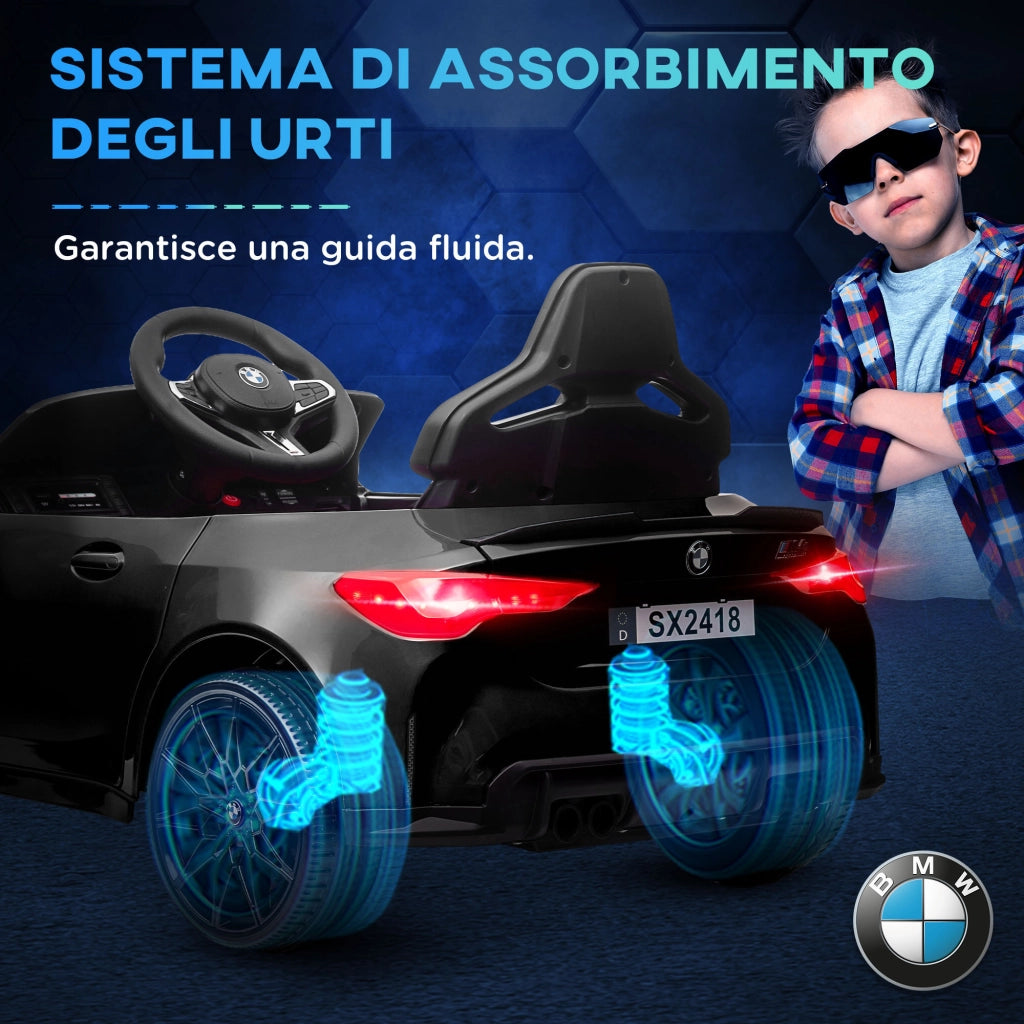 Macchina Elettrica per Bambini a Licenza BMW M4 con Telecomando, Clacson e Fari, 108x69.5x51 cm, Nera